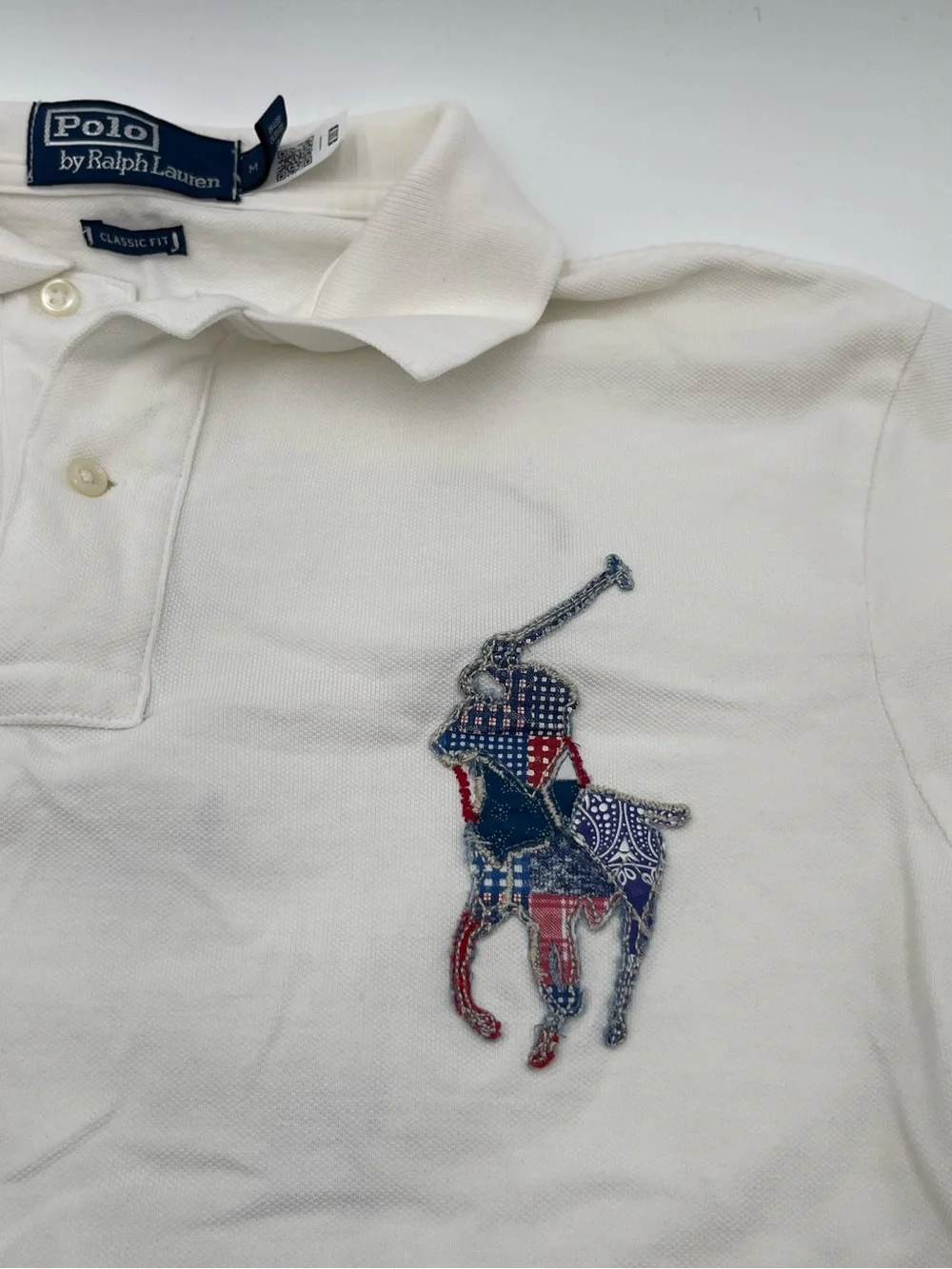 Polo Ralph Lauren Big Patchwork Pony Polo Shirt Men's Medium Stencil White READ